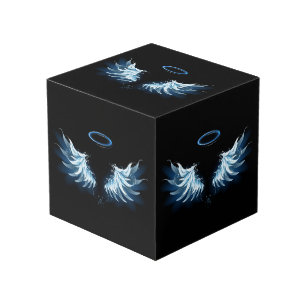Cube Photo Blue Glowing Angel Wings on black background