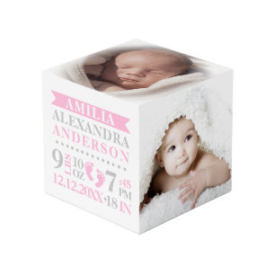 Cube Photo Blue Grey Stats de naissance BÉBÉ Girl Keepsaké PH