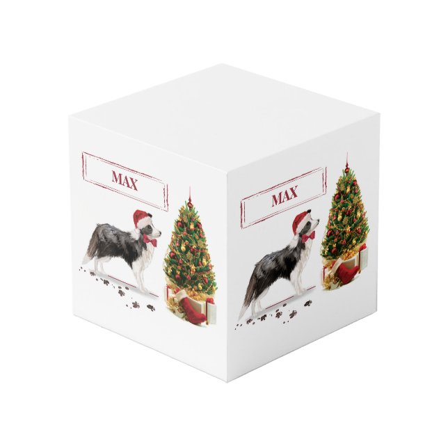 Cube Photo Border Collie Drôle de Noël Chien avec Arbre (Angle arrière)