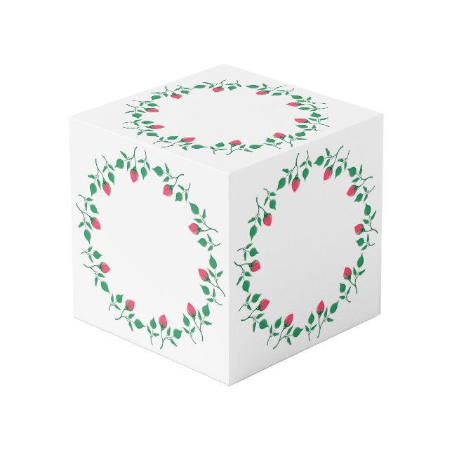 Cube Photo Cadre rond fleuri avec fleurs roses (Angle devant)