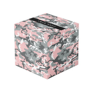 Cube Photo Camouflage Rose et Gris Personnalisez votre nom
