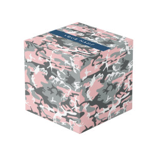Cube Photo Camouflage rose et gris Votre nom Personnalisez
