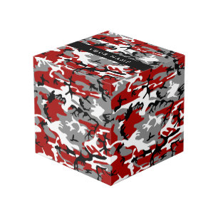 Cube Photo Camouflage rouge et gris Votre nom Personnaliser