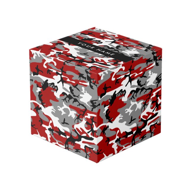 Cube Photo Camouflage rouge et gris Votre nom Personnaliser (Angle devant)