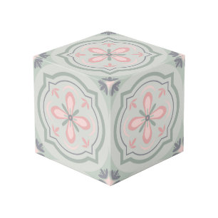 Cube Photo Carreaux Floraux Pastel Verts