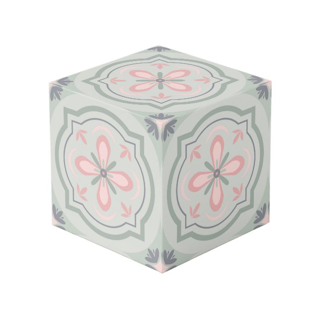 Cube Photo Carreaux Floraux Pastel Verts (Angle devant)