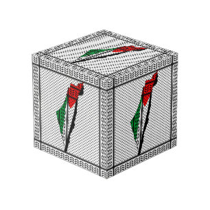 Cube Photo Carte de Palestine avec drapeau et Motif Keffiyeg