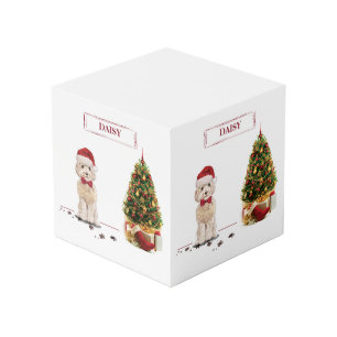 Cube Photo Champagne Cockapoo Drôle chien de Noël avec arbre