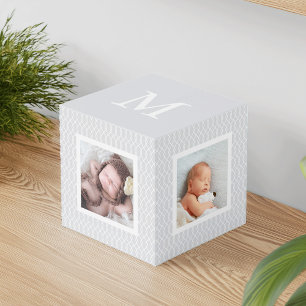 Cube Photo Chic Grey Trellis Motif Monogramme Photo