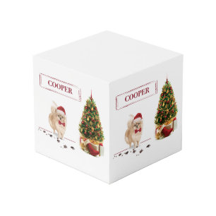 Cube Photo Chien de Noël poméranien drôle avec arbre