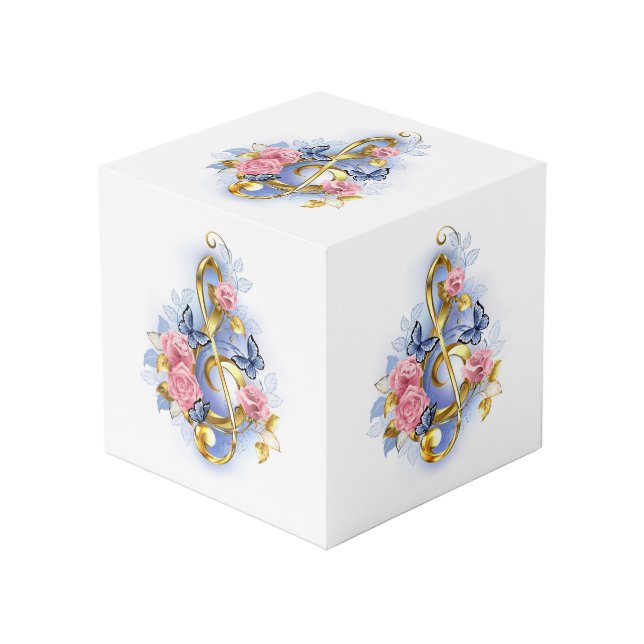 Cube Photo Clé de fer avec roses roses roses (Angle devant)