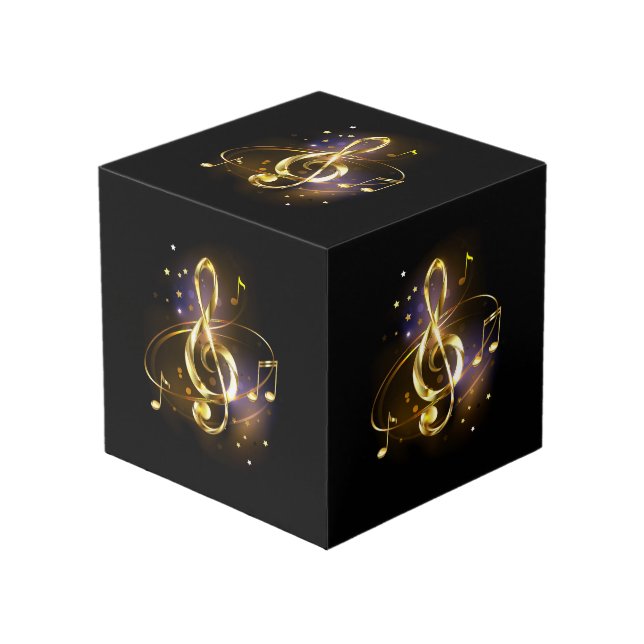 Cube Photo Clé de Sol Musicale en Or (Angle devant)