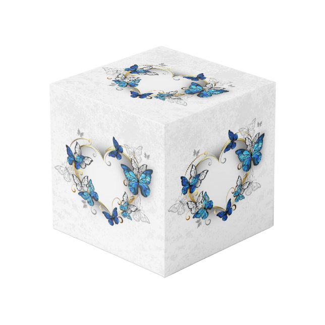 Cube Photo Coeur bijoux avec papillons Morpho (Angle devant)