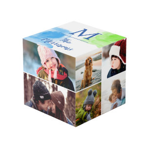 Cube Photo Collage de photo de monogramme d'aquarelle de vert