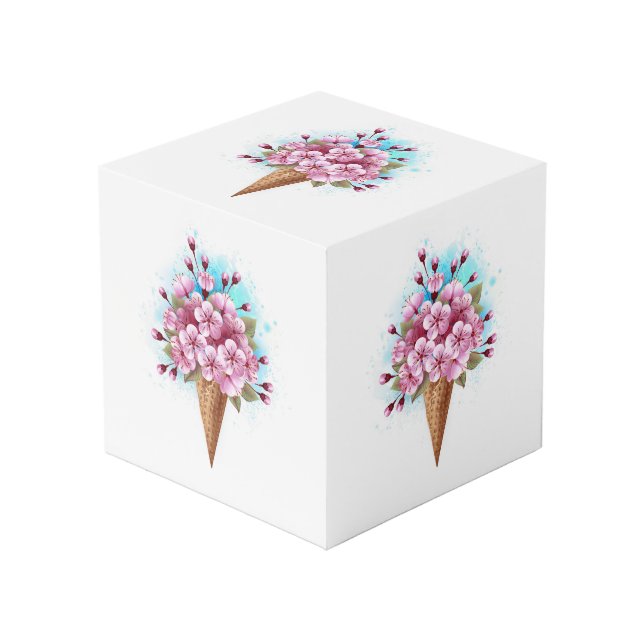 Cube Photo Cône rose Sakura crème glacée gaufre (Angle devant)