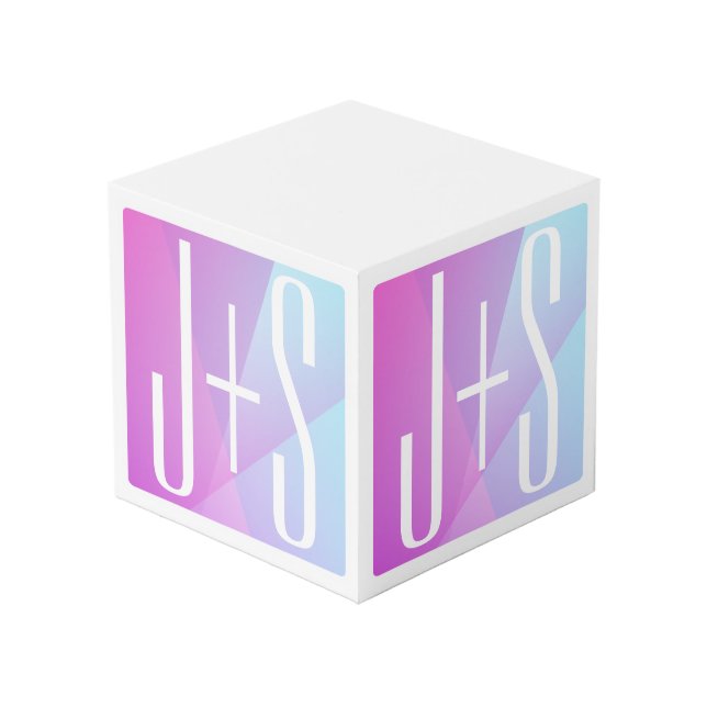 Cube Photo Cool Géométrique rose et pourpre | Initiales de co (Angle devant)