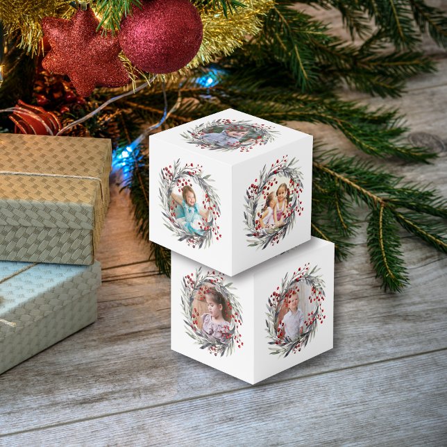 Cube Photo Couronne de Noël, baies rouges et photo feuille (Créateur téléchargé)