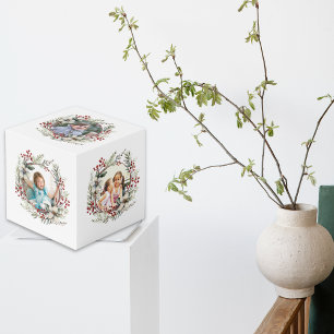 Cube Photo Couronne de Noël, fleurs blanches, baies photo cu