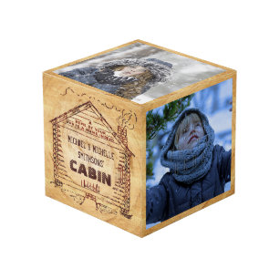 Cube Photo Cru nommé personnalisé en bois de Faux de cabine