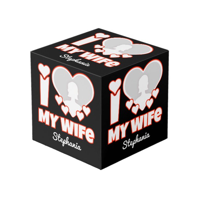 Cube Photo Custom I Love My Wife - Ajouter Nom & Photo (Angle devant)