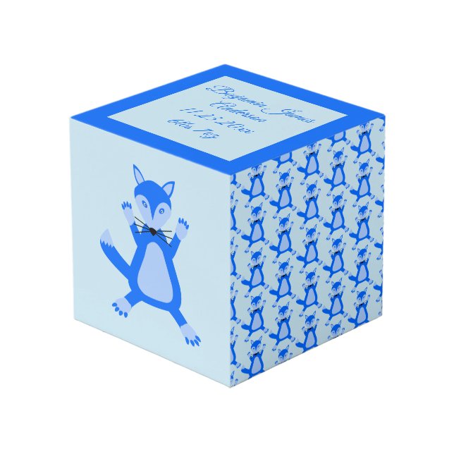 Cube Photo Cute Blue Baby Boy Fox Custom Photo upload (Angle devant)