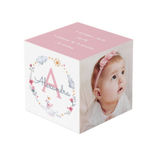 Cube Photo Cute cygne rose & couronne solaire fleurie avec mo