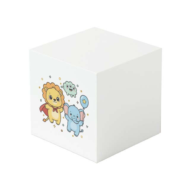 Cube Photo Cute Superhero Lion and Elephant Friends Cartoon (Angle devant)