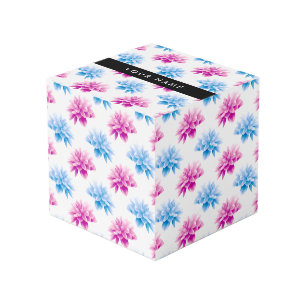 Cube Photo Dahlia rose et bleu, motif floral, votre nom