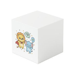 Cube Photo Dessin animé de lion et d'éléphant amis super-héro
