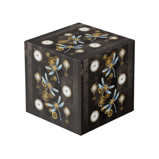 Cube Photo Dragonflies de Steampunk sur arrière - plan rayé b (Angle devant)