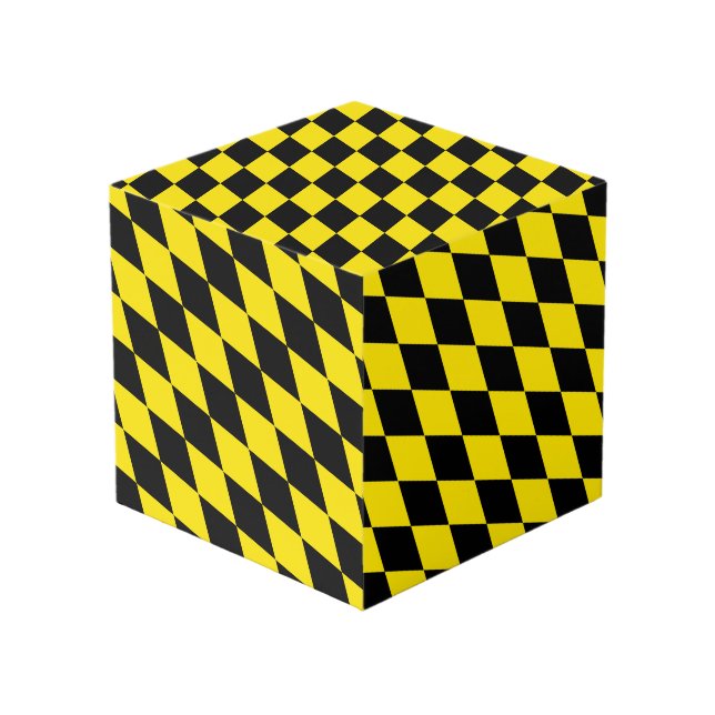 Cube Photo Drapeau diamant de Bavière noire et jaune Motif (Angle devant)