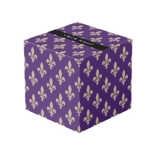 Cube Photo Fleur de Lis, Beige sur Violet, Royal, Votre Nom