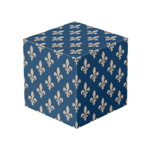 Cube Photo Fleur de Lis Motif, Royal French, Crème sur Blue