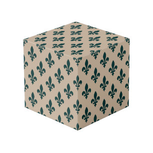 Cube Photo Fleur de Lis Motif, Royal French Green on Cream