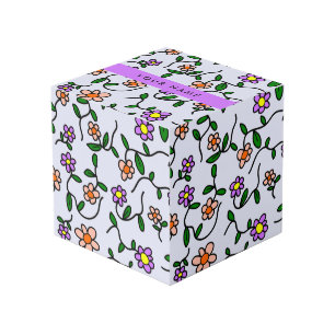 Cube Photo Fleurs Colorées, Fond Bleu, Violet