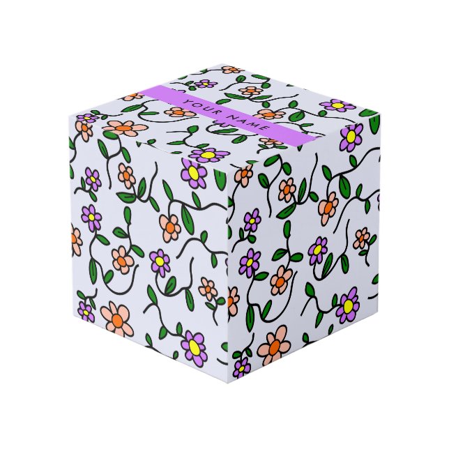 Cube Photo Fleurs Colorées, Fond Bleu, Violet (Angle devant)