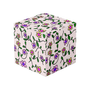 Cube Photo Fleurs Colorées, Motif Floral, Verdure, Boho