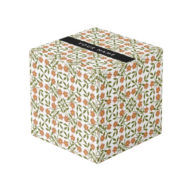 Cube Photo Fleurs orange, motif floral, Boho, Votre Nom (Angle devant)