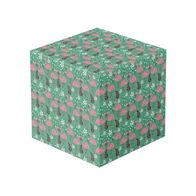 Cube Photo Floral flamingo sans couture motif rose vert (Angle devant)
