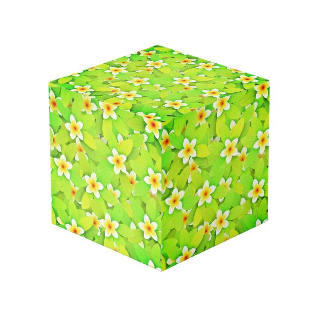 Cube Photo Floral Vert Feuille Fleurs Jaunes Motif (Angle devant)