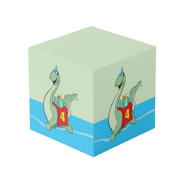 Cube Photo Garçon, 4e anniversaire Dinosaur (Angle devant)