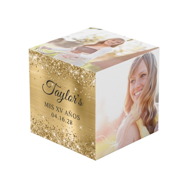 Cube Photo Glittery Gold Foil Mis XV Años Photo (Angle devant)