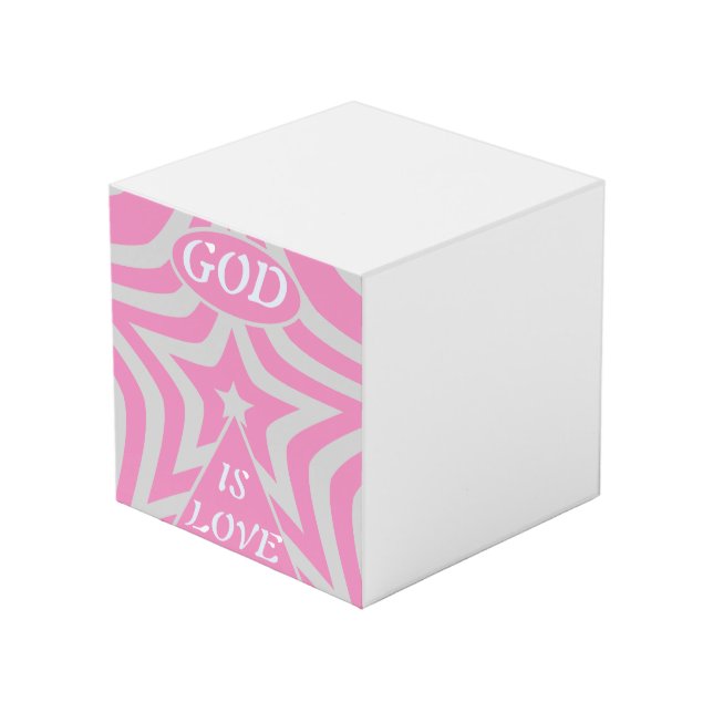Cube Photo "God Is Love" Pastel Pink Star Personalized Desk  (Angle devant)