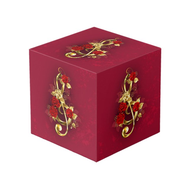Cube Photo Golden Treble Clef avec fleurs Roses (Angle devant)