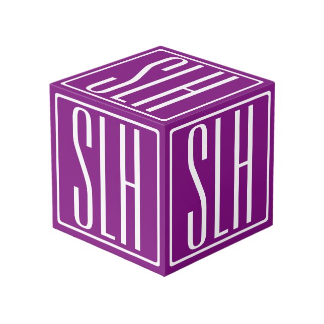 Cube Photo Gras moderne 3 initiales Monogramme | Blanc et pou (Angle devant)