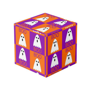 Cube Photo Halloween Boo Ghost Purple et Carrés orange