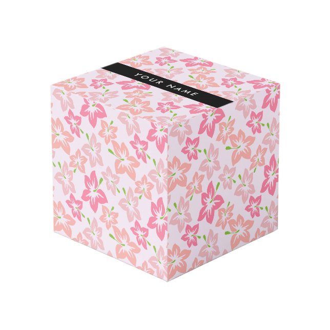 Cube Photo Hibiscus rose, Fleurs roses, Votre nom (Angle devant)