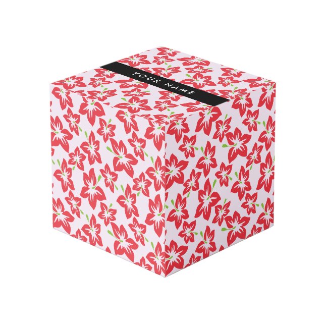 Cube Photo Hibiscus rouge, Fleurs rouges, Votre nom (Angle devant)