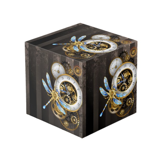 Cube Photo Horloge à vapeur avec libellule mécanique (Angle devant)