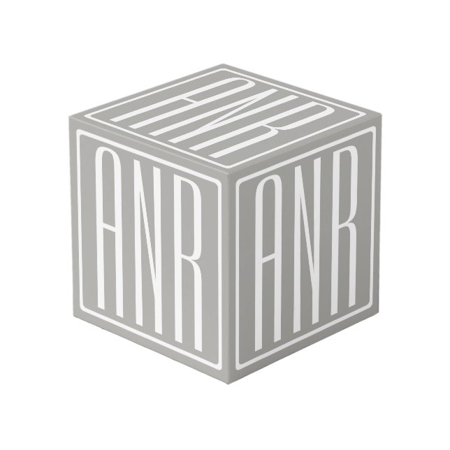 Cube Photo Initiales Monogramme | Blanc Sur Gris Clair (Angle devant)